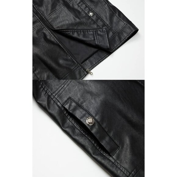 Brand New Men's Black 1304 Leather Stand Collar Moto Biker Lightweight Jacket - Picture 5 of 6